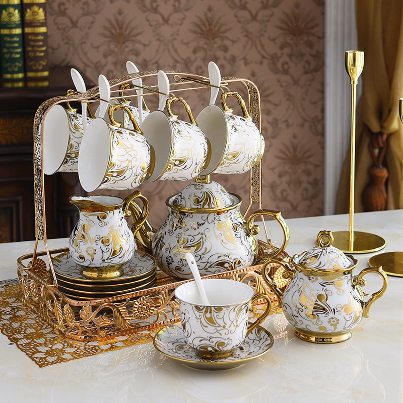 Classical Tea Set 22 Piece Set Ceramics Relief Afternoon Tea Household ...