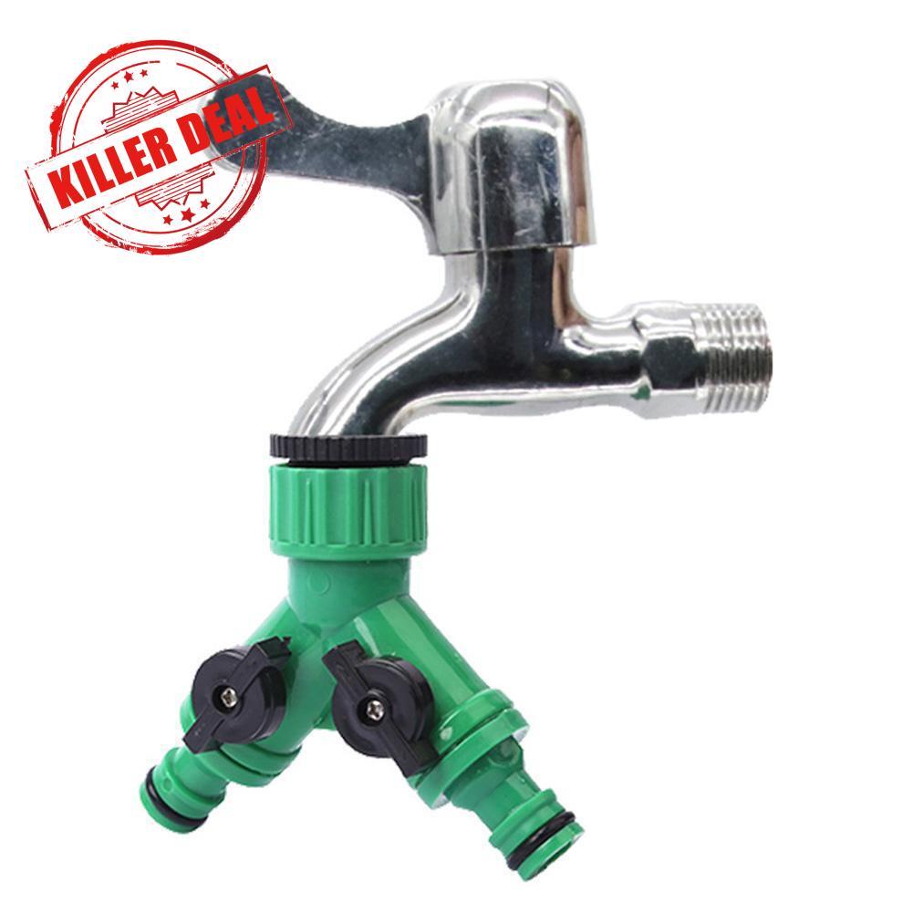 2 Way Double Outside Garden Water Hose Pipe Tap Splitter Adaptor