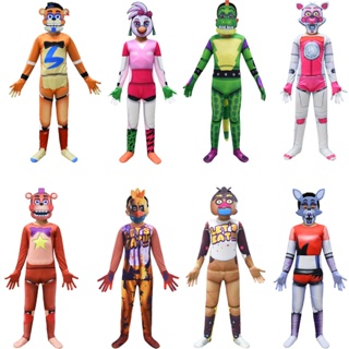 Sundrop Sun clown Boy Jumpsuit Kids Cosplay Anime FNAF Halloween  Performance Costume Bodysuit Fancy Set Children Birthday Gift