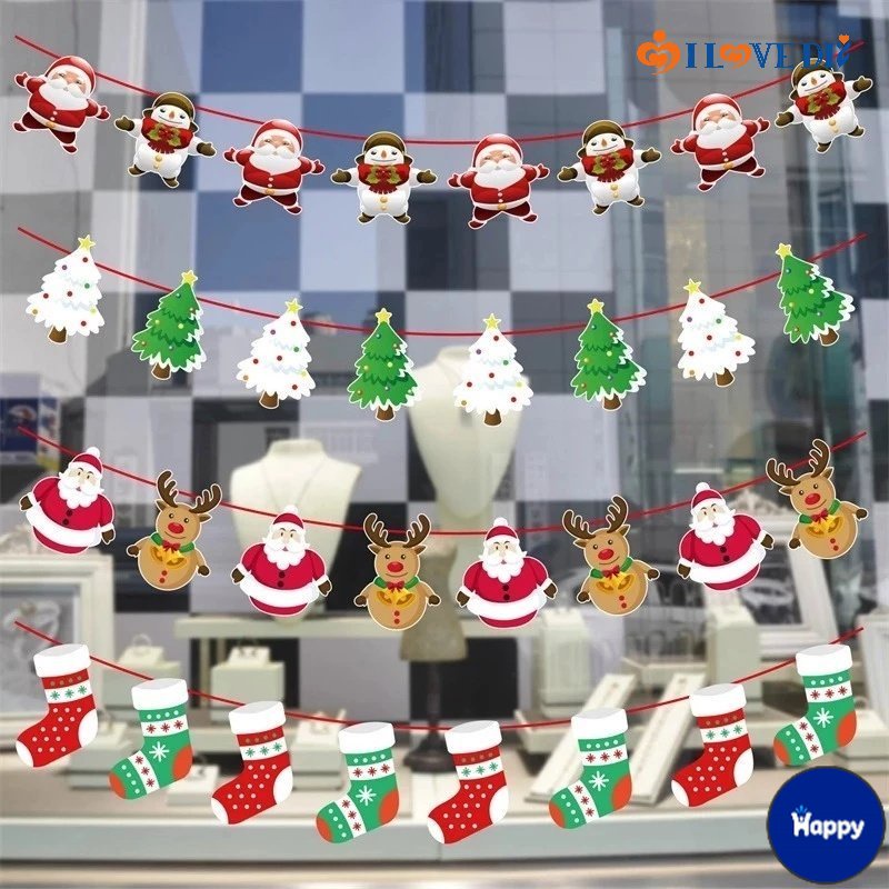 HS 3 Meter Xmas Santa Claus Elk Tree Paper Pull Flags Ornament