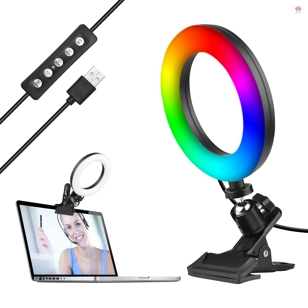 Video Conference Light Kit 6 Inch RGB Ring Light + Clamp BiColor Temperature 2850K6500K