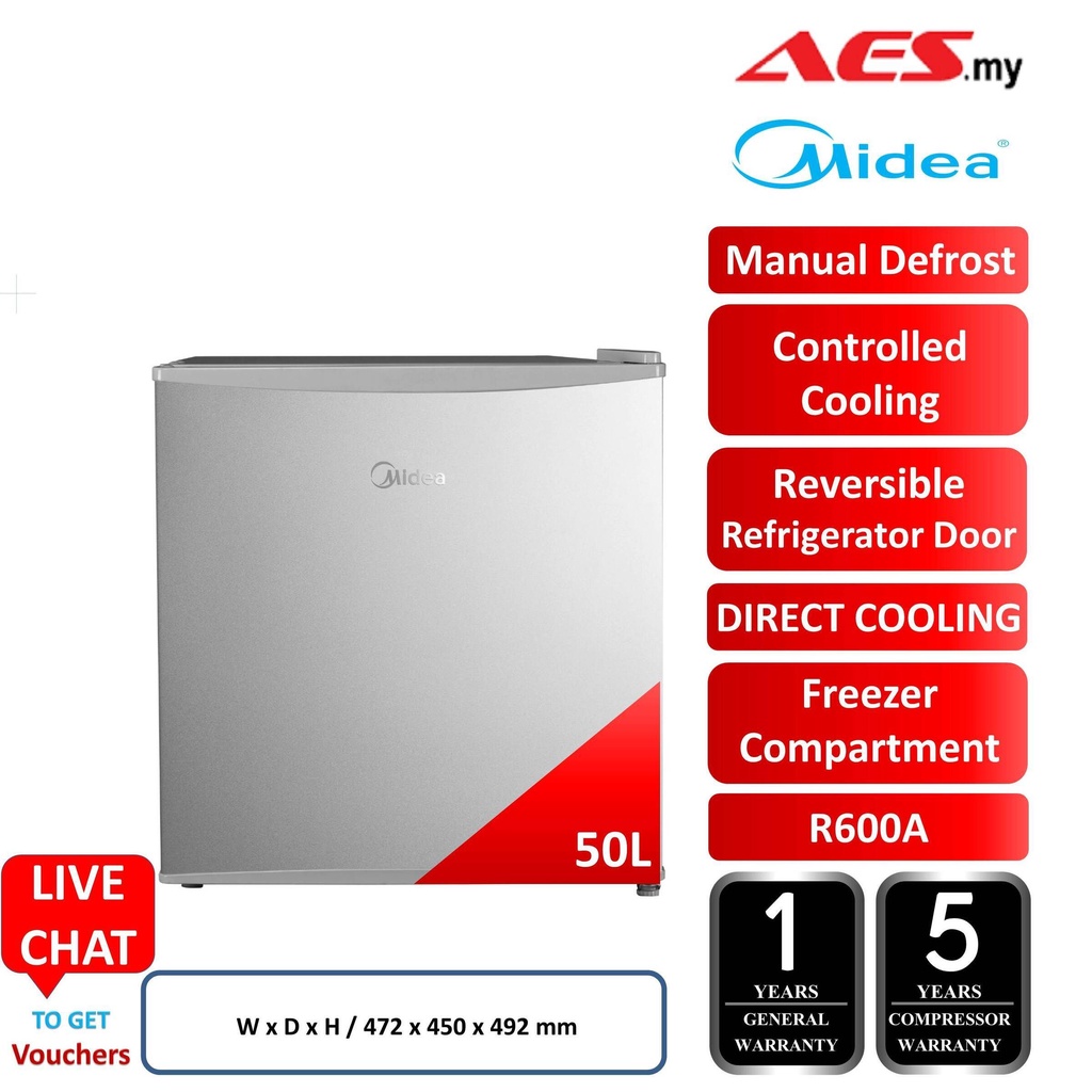 MIDEA MDRD86F MIDEA 50L MINI BAR SINGLE DOOR FRIDGE & 60L RR60D4ABN