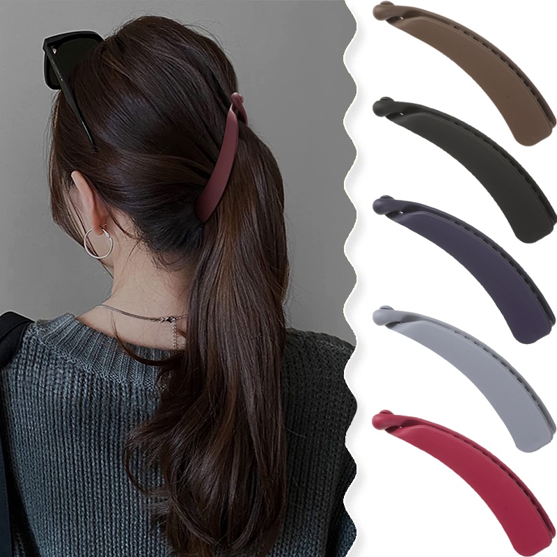 New Solid Color Frosted Banana Clip Temperament Hairpin Women's Back ...