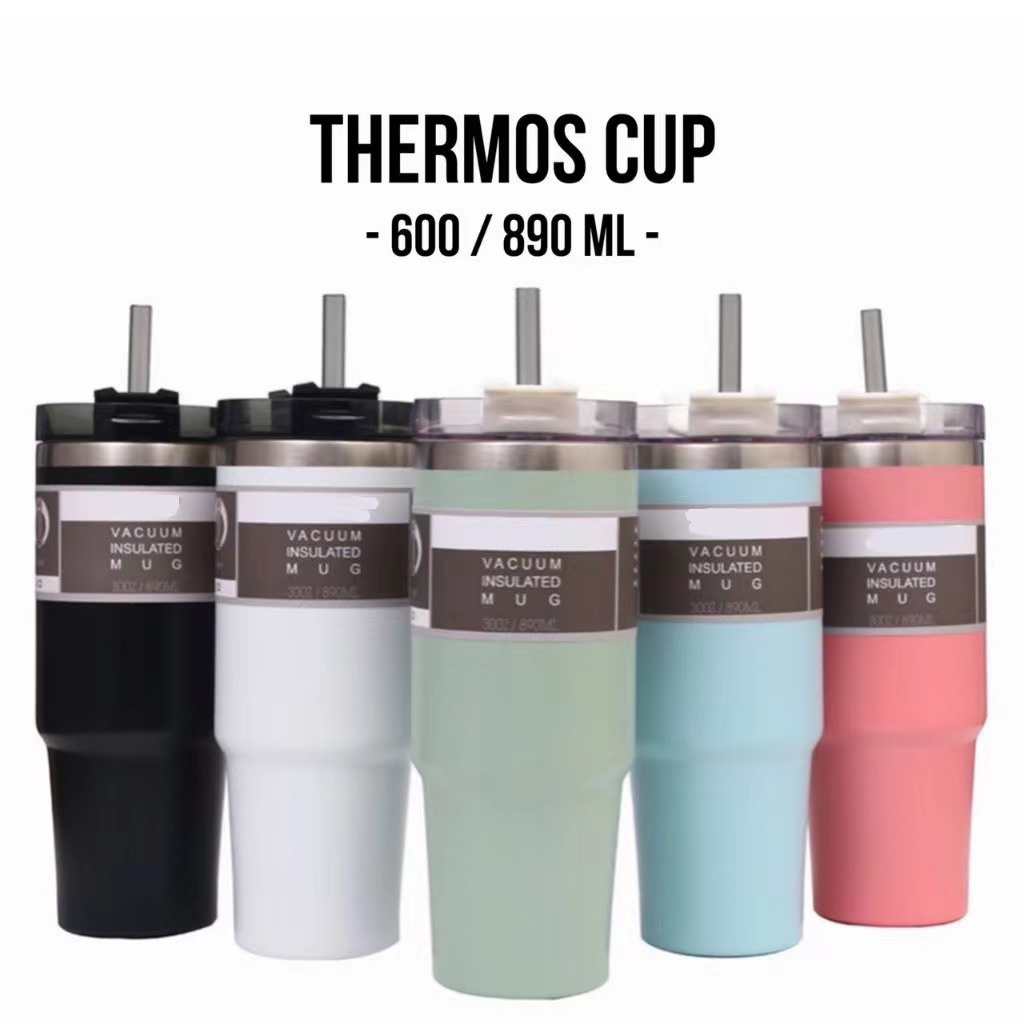 RSS_ Ready stock 890ML 304 stainless steel thermos cup with straw