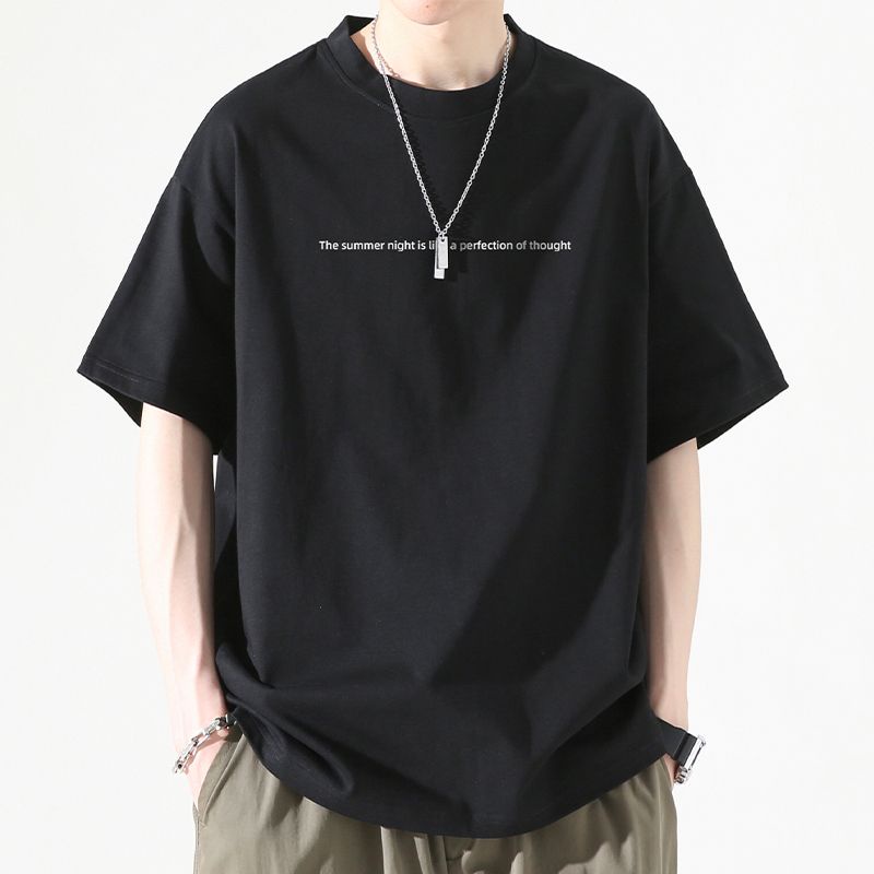 Men's Classic Simple Letter Round Neck Short Sleeve T-shirt American ...