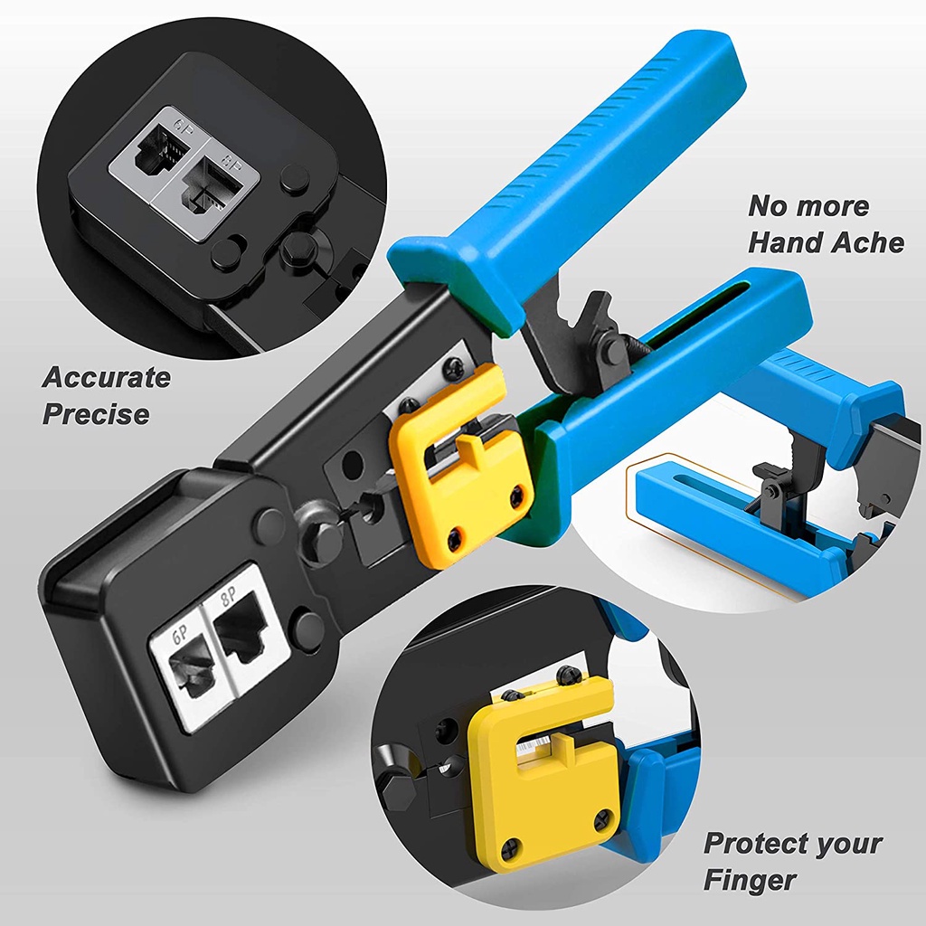 ZoeRax RJ45 Crimp Tool Pass Through Cat5 Cat5e Cat6 Crimping Tool for ...