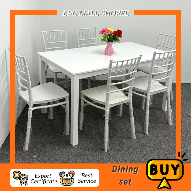 LPC MALL Chair 3300 Dining Set with PP Chiavari Chair White 6 seater ...