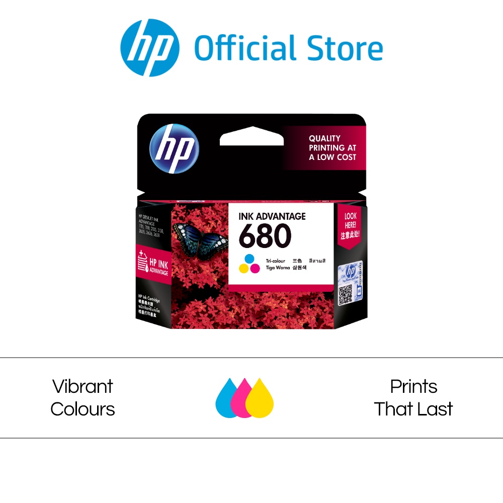 HP 680 Single Pack Black or Tricolor Original Ink Advantage