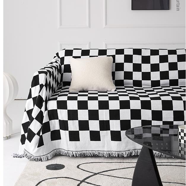 Modern Simple Style Black White Checkerboard Sofa Cover Cloth