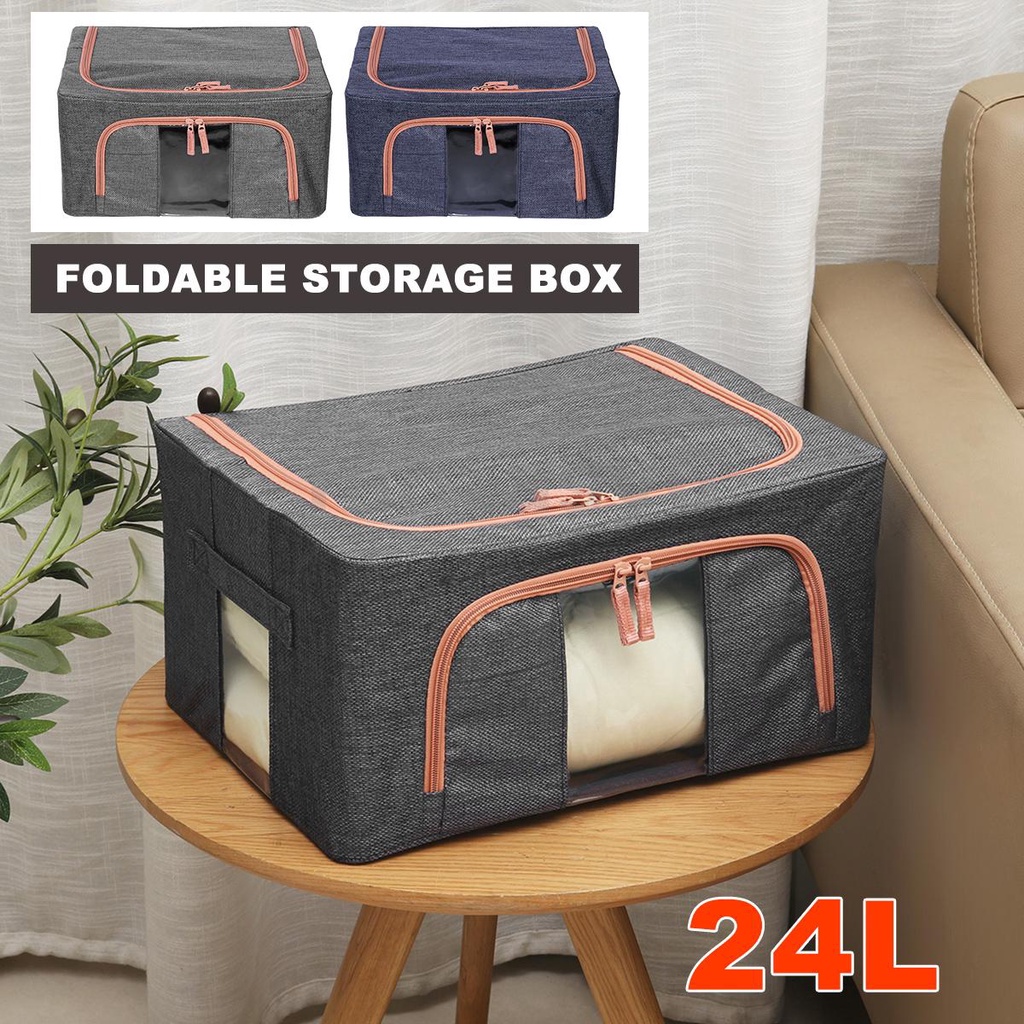 24L Clothes Storage Bag Box Fabric Folding Clothes Sorting Box Steel