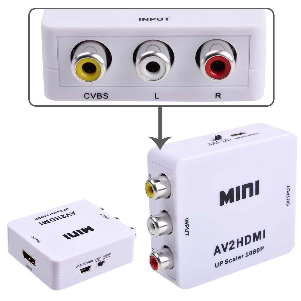 Composite AV to HDMI Converter Adapter with Cable 720p/1080p Mini