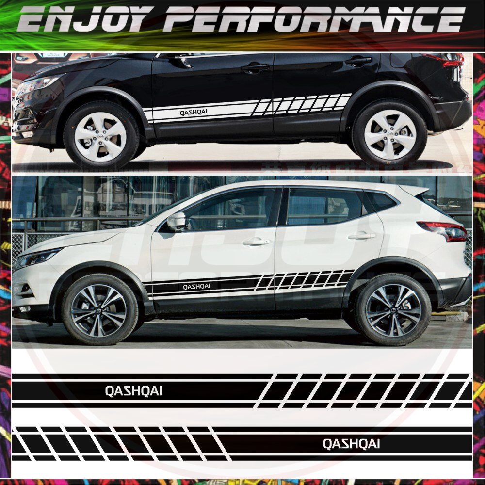 Car Side Skirt Sticker Auto Vinyl Wrap Racing Long Stripes Decals Automobiles For Nissan Qashqai 5553