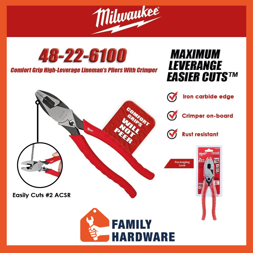 MILWAUKEE 48226100 Comfort Grip HighLeverage Lineman's Pliers With
