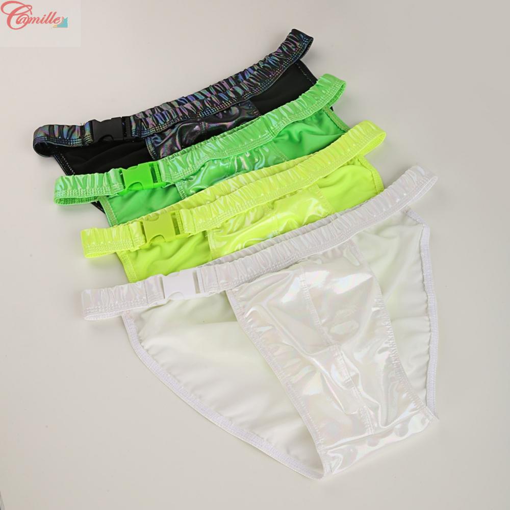 Men Adjustable Underwear Wet Look Faux Leather Convex U Pouch