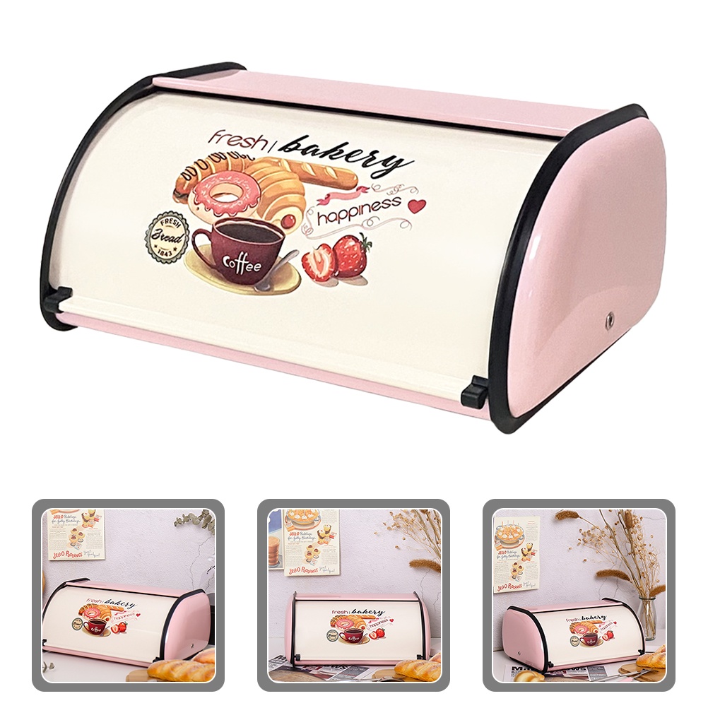 Bread Box Storage Container Loaf Cake Bin Countertop Canopy Door Wooden