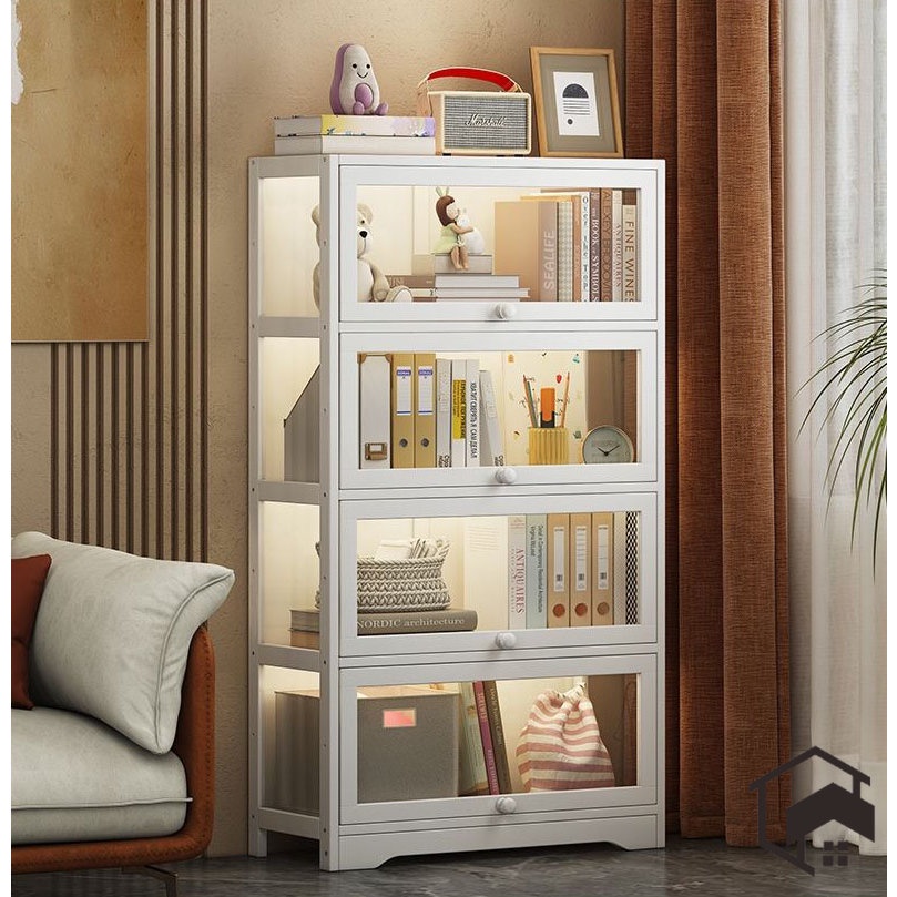 Transparent Dust-Proof Storage Bookcase Modern Multi-Layer Glass Shelf ...