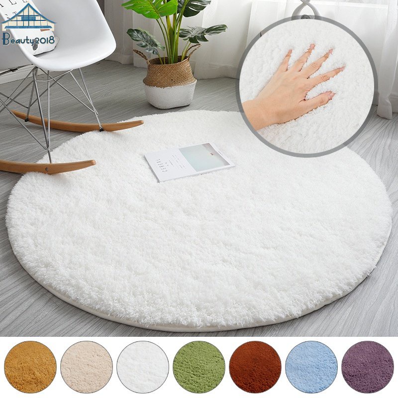 Nordic Area Rug Round Fluffy Carpet Anti-slip Bed Side Mat Solid Color ...