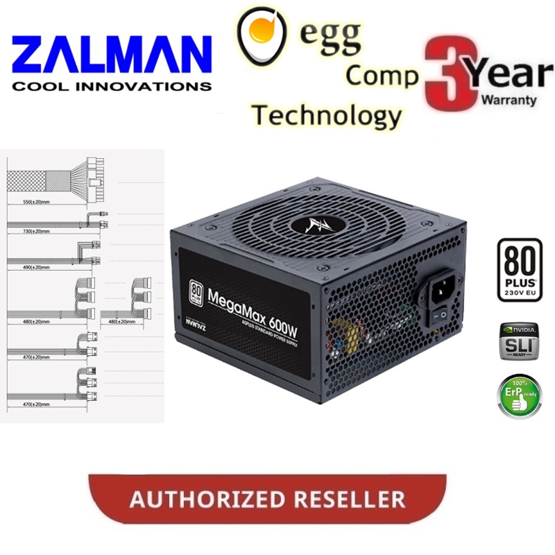 ZALMAN MEGAMAX 600W 80 PLUS 230V EU STANDARD POWER SUPPLY UNIT PSU ...