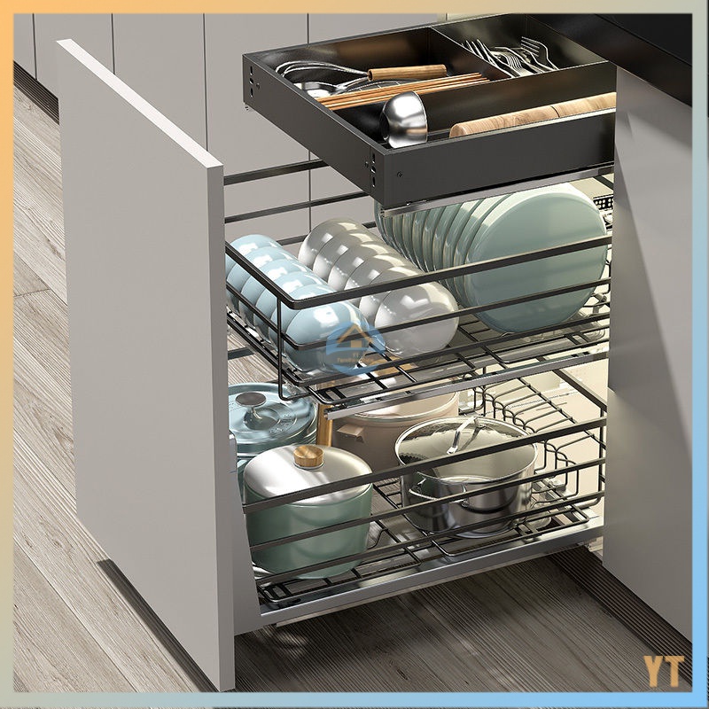 Pull-out kitchen cabinets small size dish basket 304 stainless steel ...
