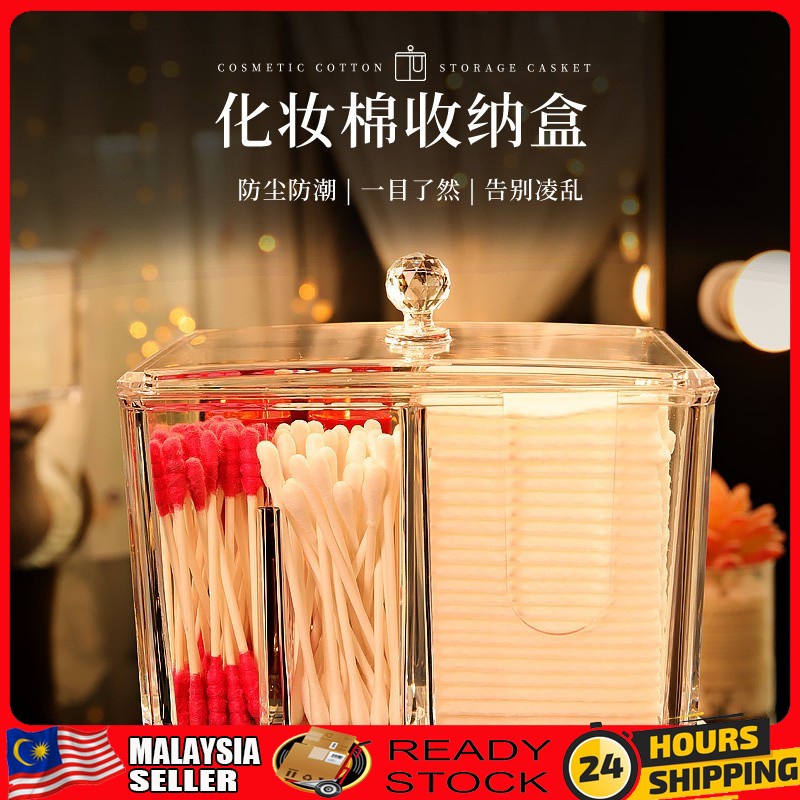 【Ready Stock】Acrylic Cotton Swab 4 Compartments Makeup Box Container ...