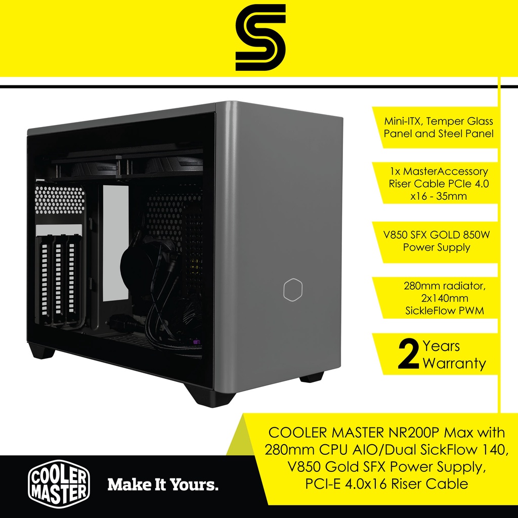 COOLER MASTER NR200P Max with 280mm CPU AIO/Dual SickFlow 140/V850 Gold ...