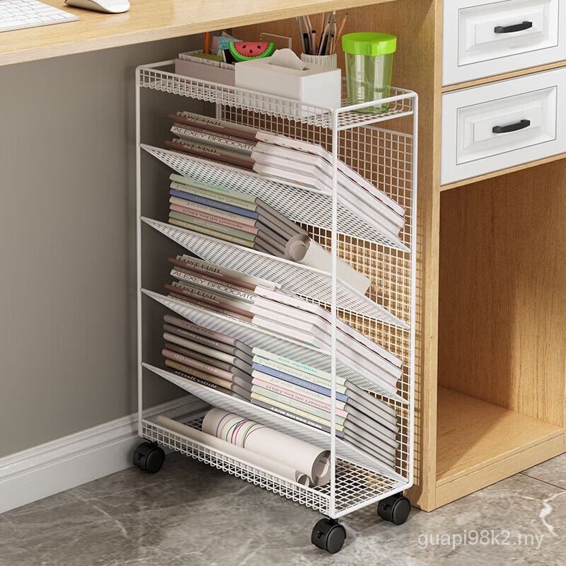 Wooden Bottle Student Deskside Bookshelf Landing With Wheels Removable