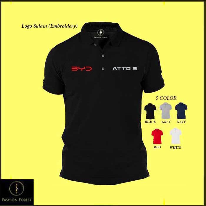 Baju Logo Sulam Polo T Shirt Cotton BYD ATTO 3 Electric EV Vehicle Car ...