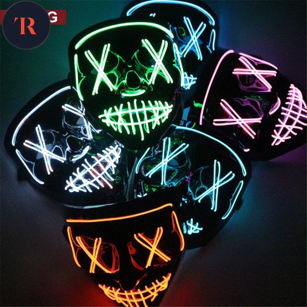 TR-5 Colors Halloween Decoration LED Mask Light Up Party Neon Mask ...