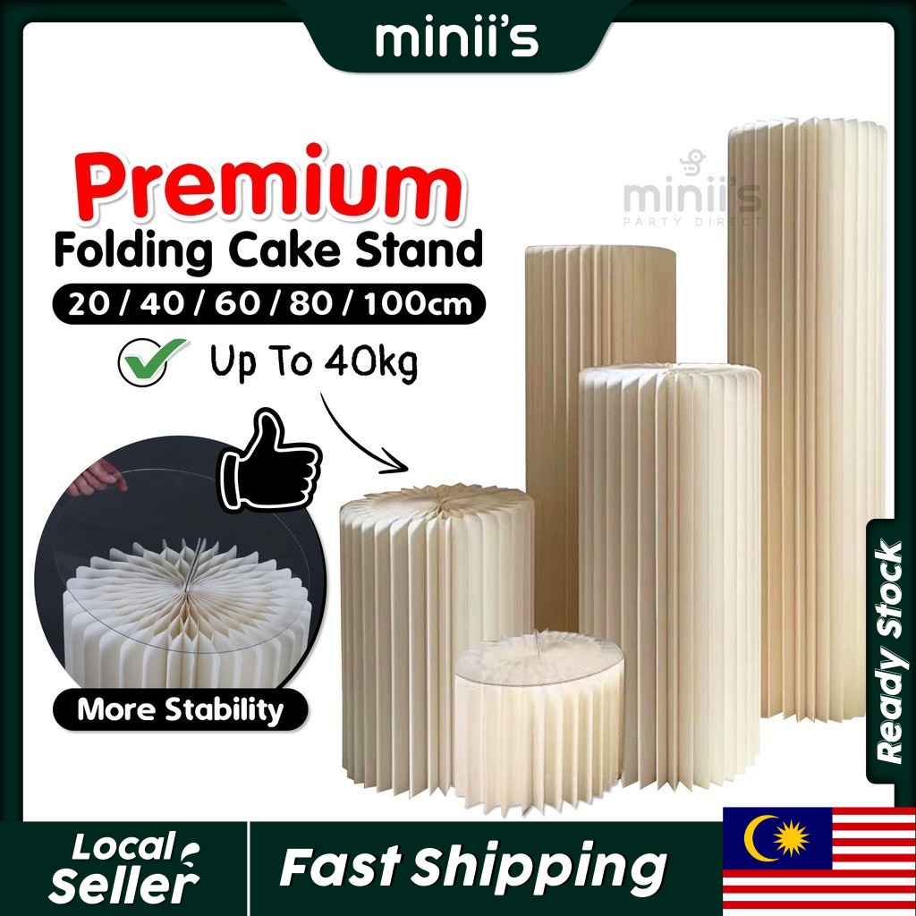 MINIIS PARTY Premium Folding Cake Stand Round Paper Cylinder Stand Meja Kek Paper Cake Stand