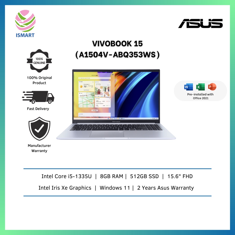 Asus Laptop Vivobook 15 A1504v Abq353ws 156 Fhd Silver I5 1335u 8gb