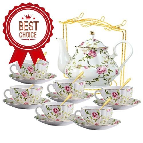 [ Local Ready Stocks ] Pink Flower English Style Tea Set 6 Person Cup Set Cawan Piring Minum