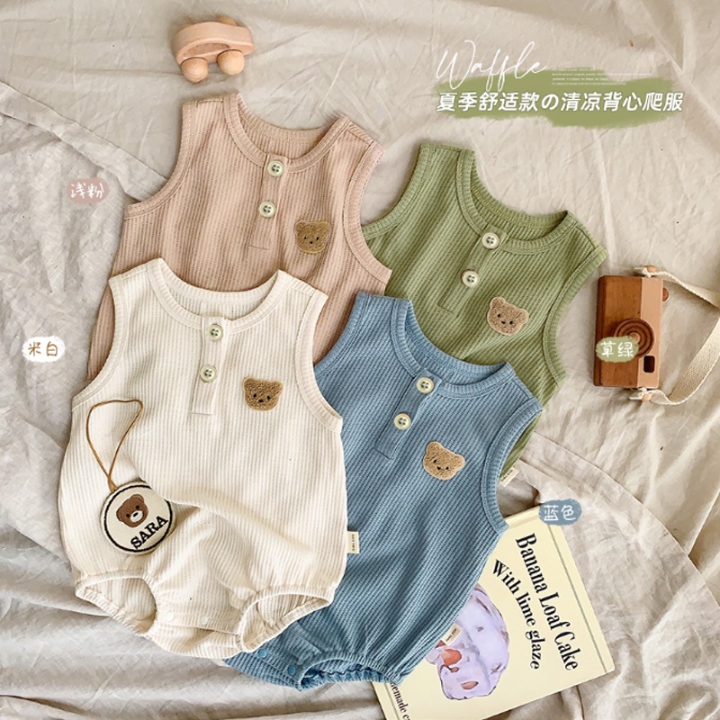 Tregren Newborn Baby Boy Girl Romper Sleeveless Backless Button
