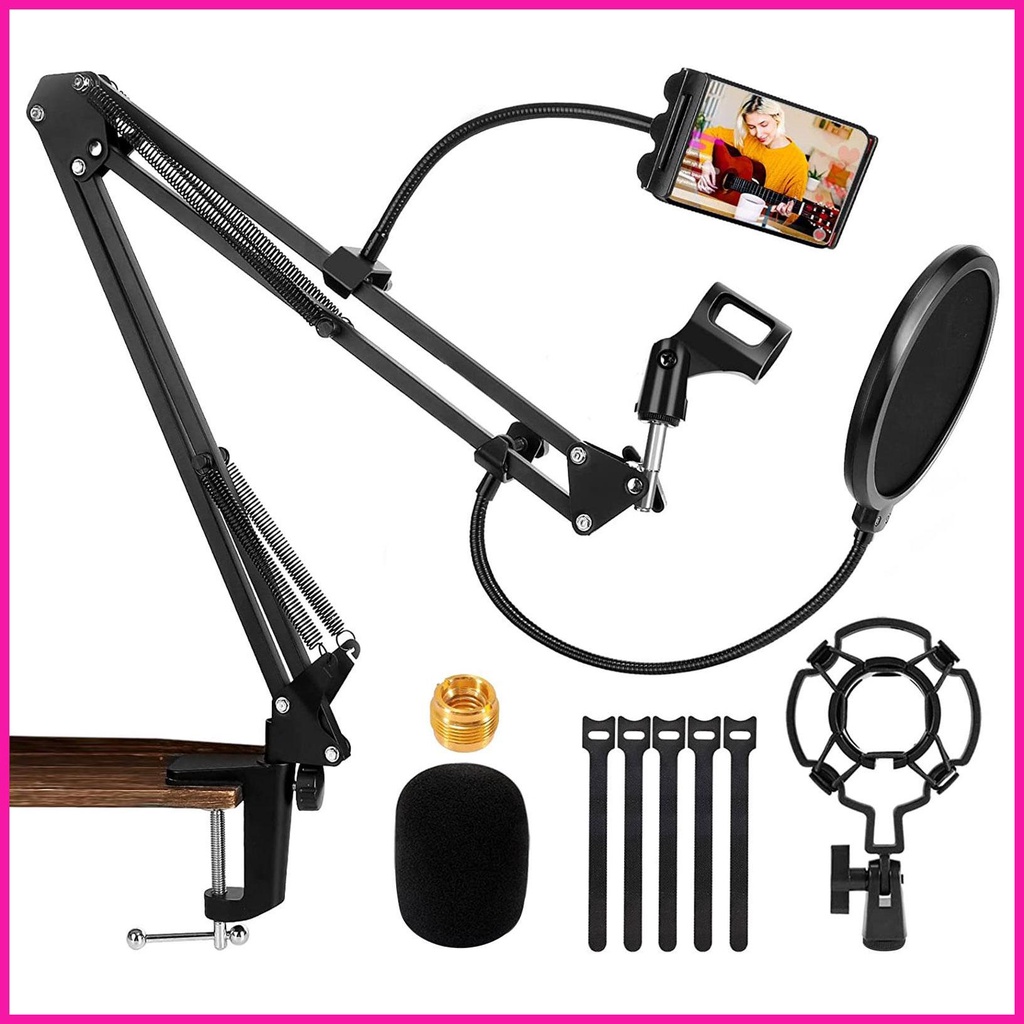 Heavy Duty Microphone Stand Set Extendable Mic Suspension Boom Scissor