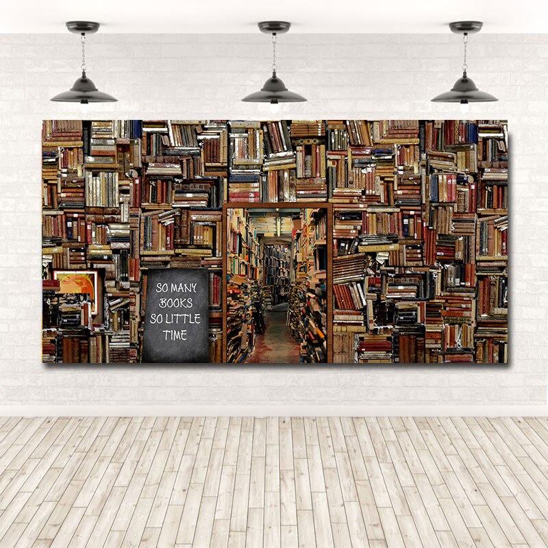 Vintage Books Canvas Painting Library Pictures Bookshelf Paintings Wall