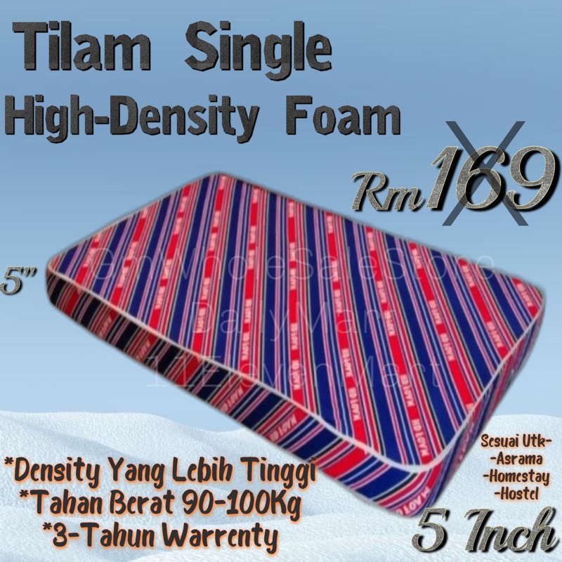 5 Inch High Density Foam Single Mattress / Tilam Bujang 5 Inci High