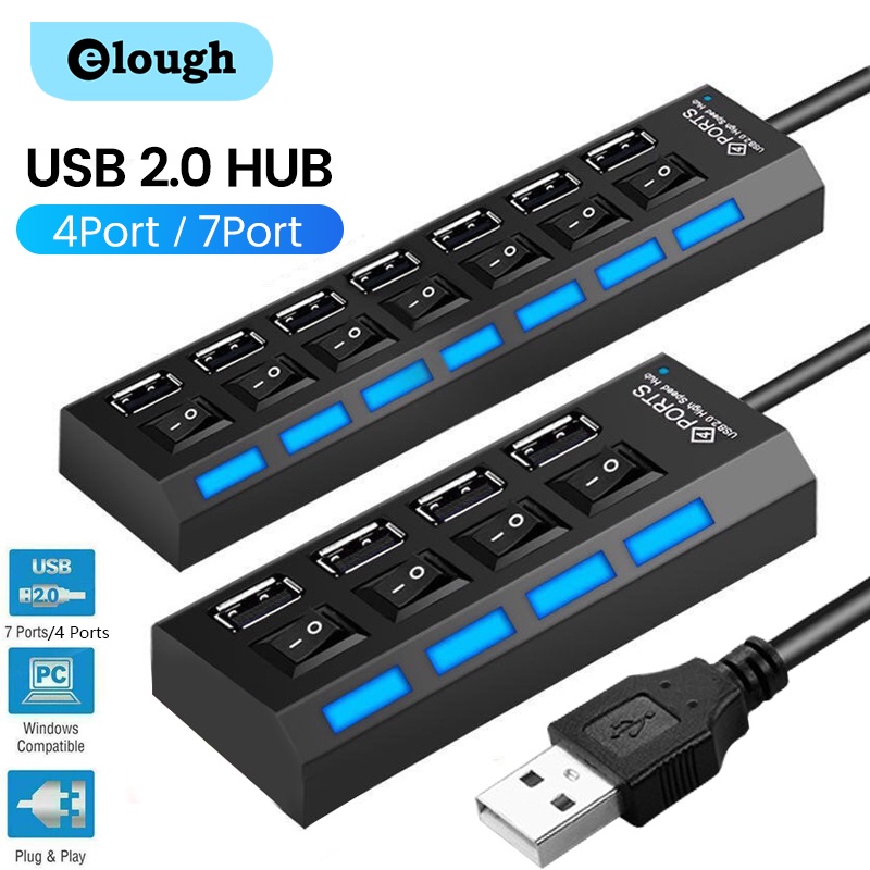Elough 4/7 Ports USB 2.0 HUB High Speed Multi USB Splitter Hub Use ...