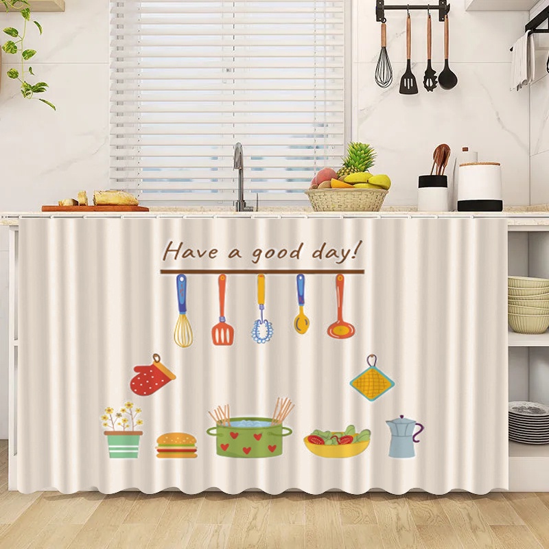 Kitchen Cabinet Curtain Ins Dapur Langsir Cute Cartoon Short Door ...
