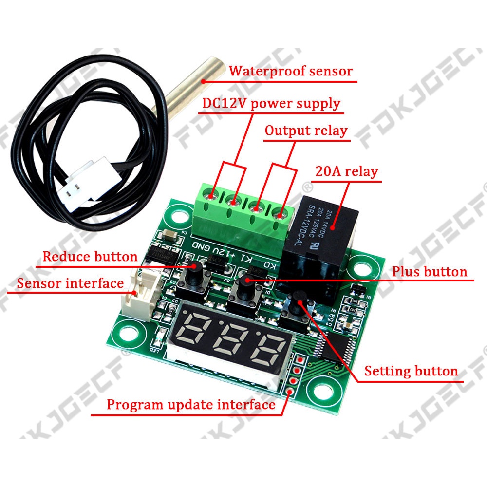 1PCS W1209 DC 12V heat cool temp thermostat temperature control switch ...