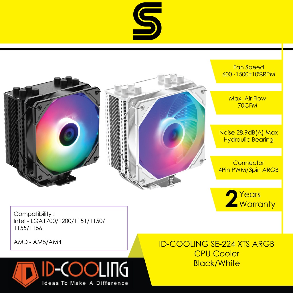 ID-COOLING SE-224 XTS ARGB CPU Cooler - Black/White | Shopee Malaysia