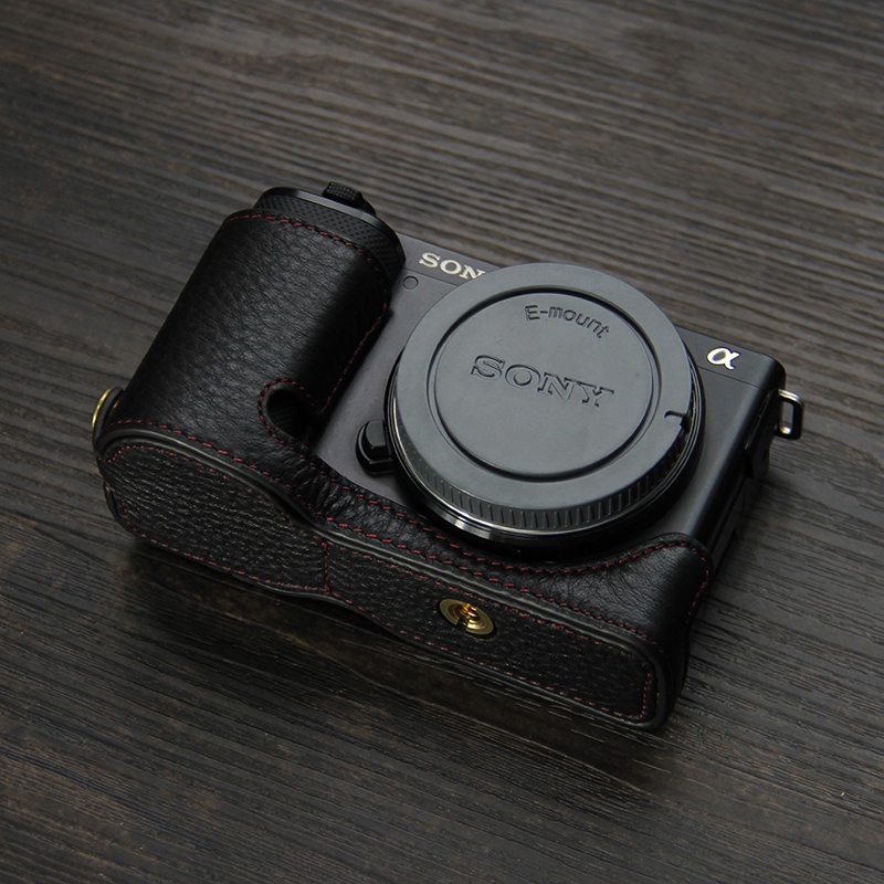 Rieibi ZVE10 Case Zwart Leren Camera Case Voor Sony ZV-E10 - Beschermhoes Met Riem