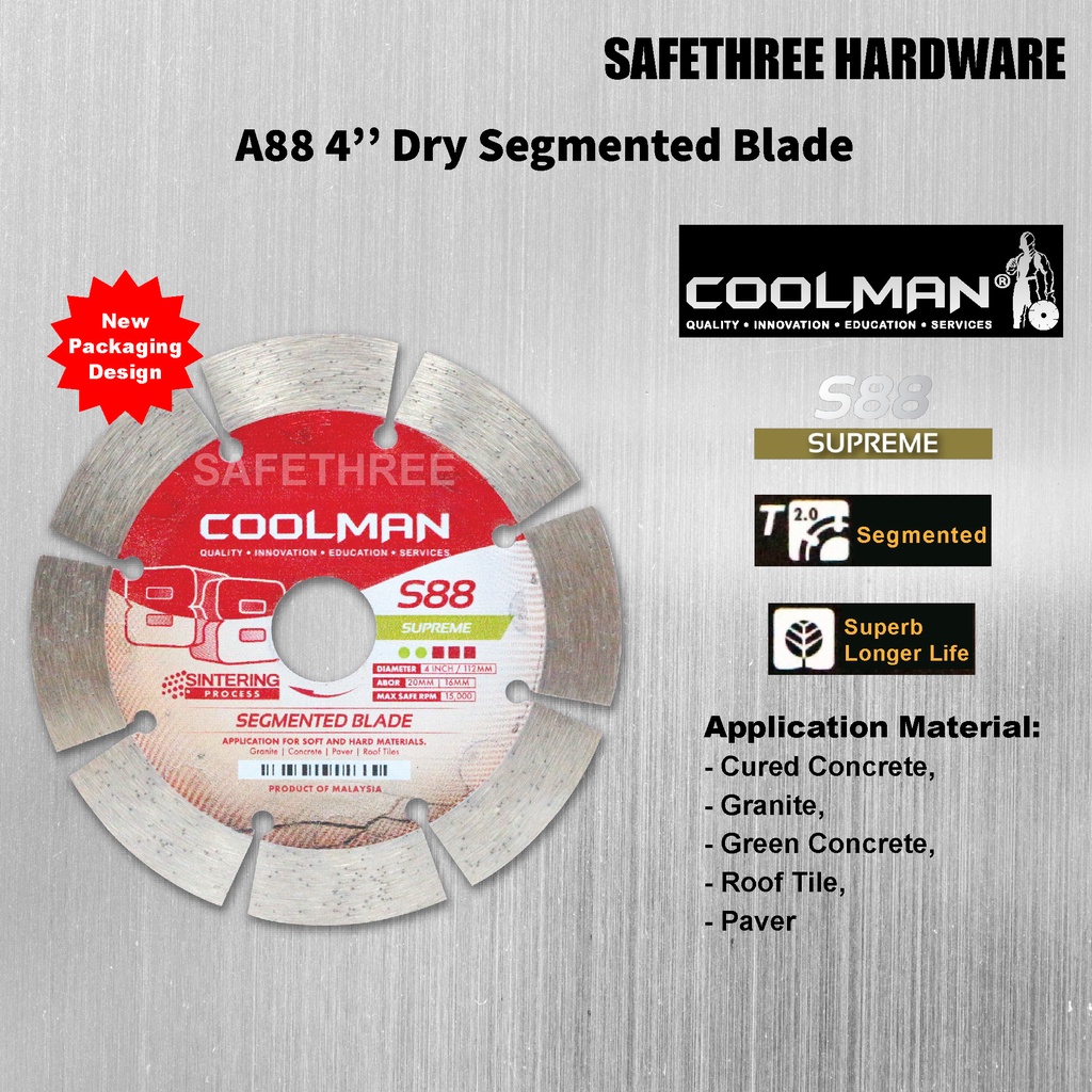 Coolman S88 4'' Dry Segmented Blade 112MM Diamond Cutting Disc For ...