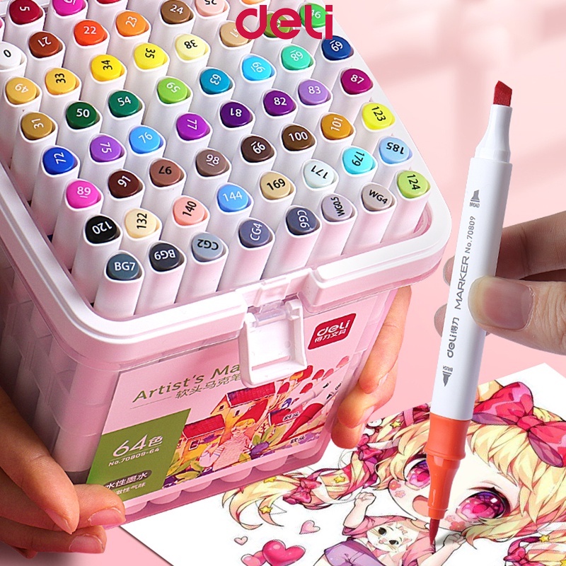 Deli 24/36/48/60 Colors Alcohol Marker Art Highlighter Pen Set Color