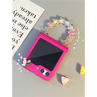 Pearl Bracelet Cute DIY Sticker Laser Phone case For Samsung Galaxy Z Flip  3 Bead Hand Chain Z Flip 4 Cover