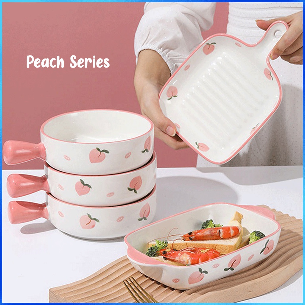 Pinggan Mangkuk Pot Pan Peach Nordic Style Bowl Microwave Oven Safe