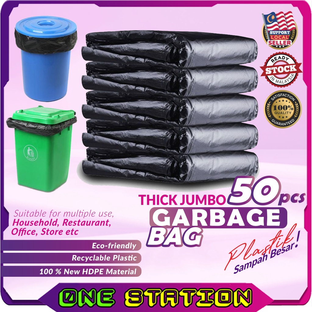 50PCS XL Jumbo Thick Garbage Bag Plastik Beg Sampah Hitam Besar Tebal