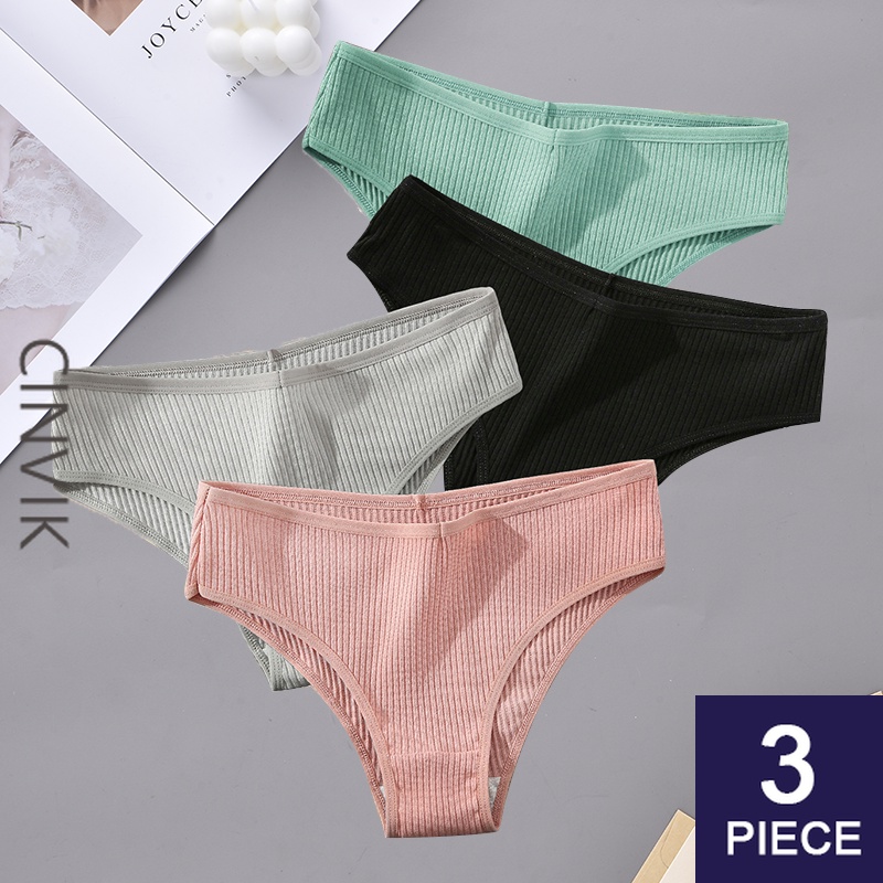 Cinvik 3pcs Womens Panty Cotton Underwear S L Sexy V Waist Briefs