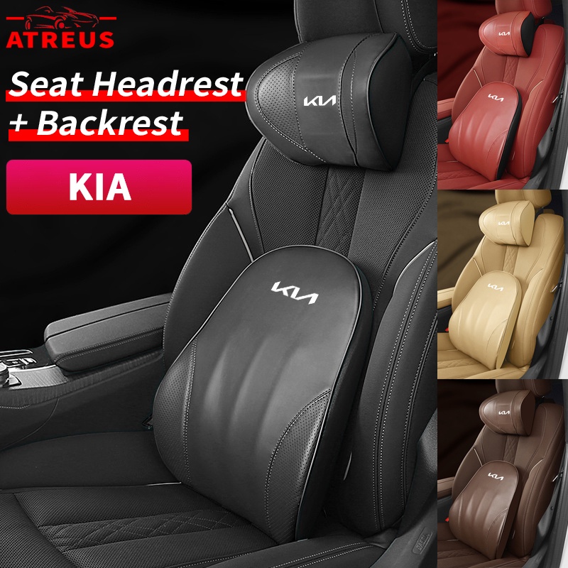 KIA Car Leather Headrest Pillow Back Support Pillow Memory Foam Lumbar
