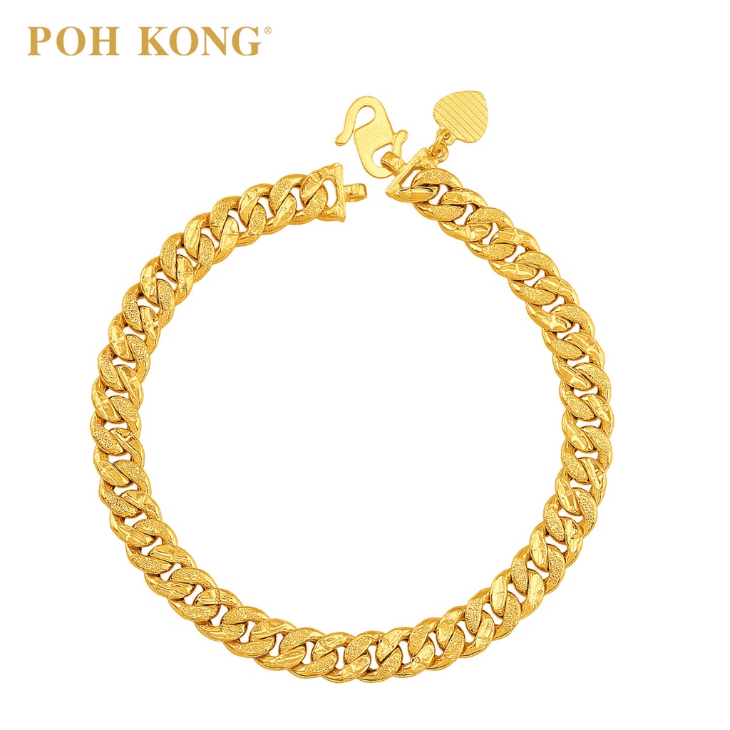 POH KONG 916/22K Yellow Gold Shinning Single Curb Bracelet | Shopee ...