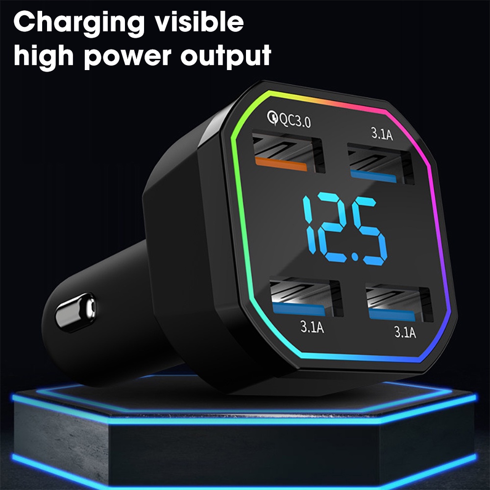 4Ports PD/USB Car Phone Fast Charging Adapter / LED Digital Display