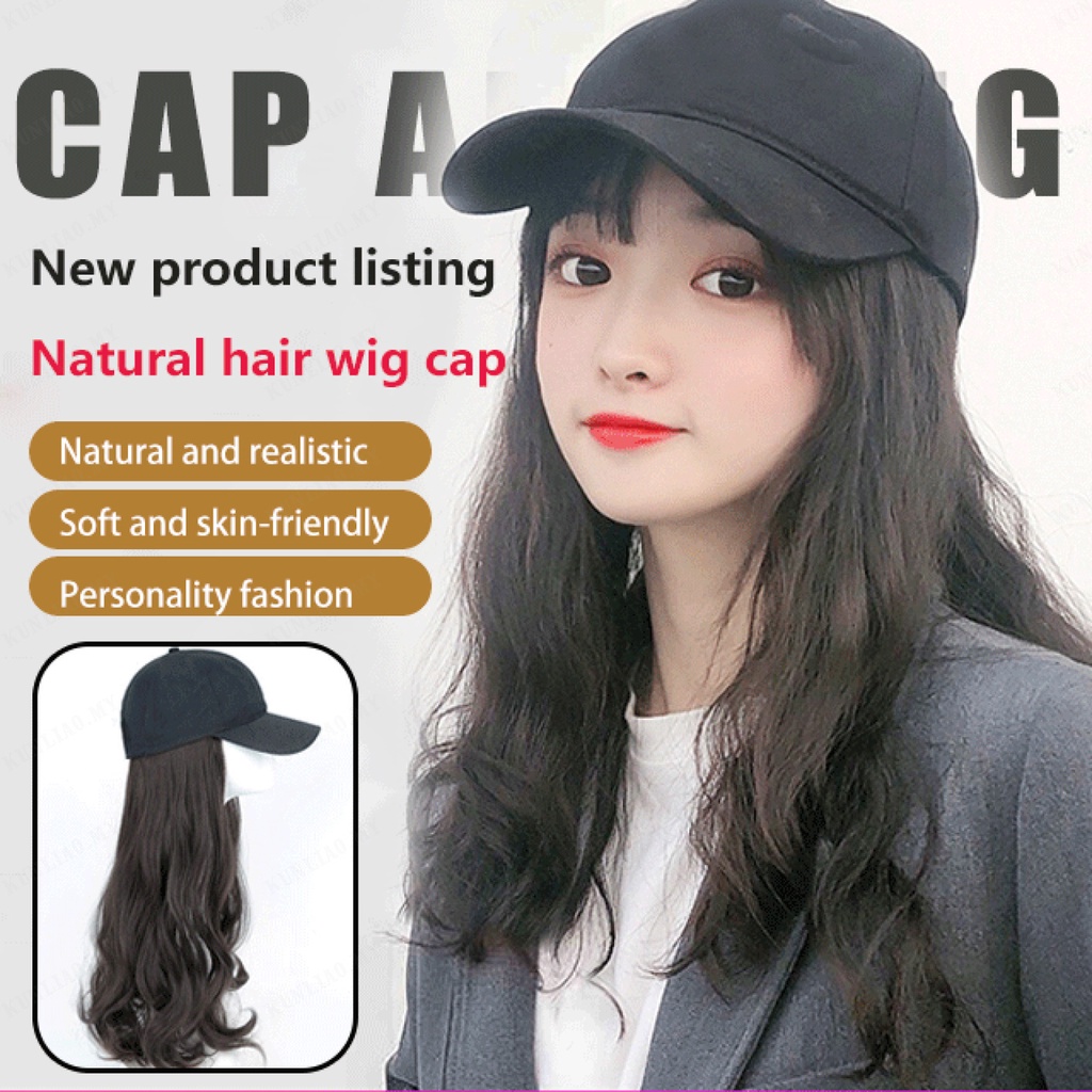 Long Curly Hair Wig Cap for Women with Hats Shopee Malaysia